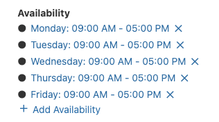 Availability settings showing bookable timeframe