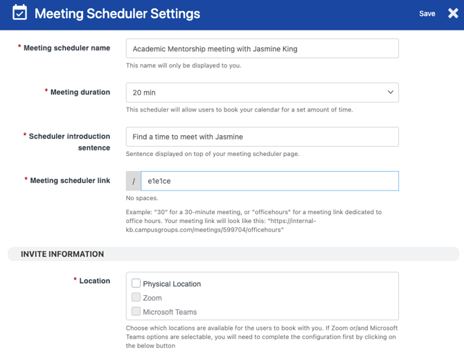 Scheduler customization screen