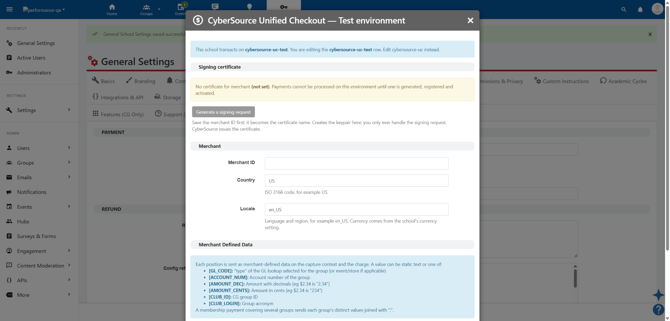 Cybersource dialogue box